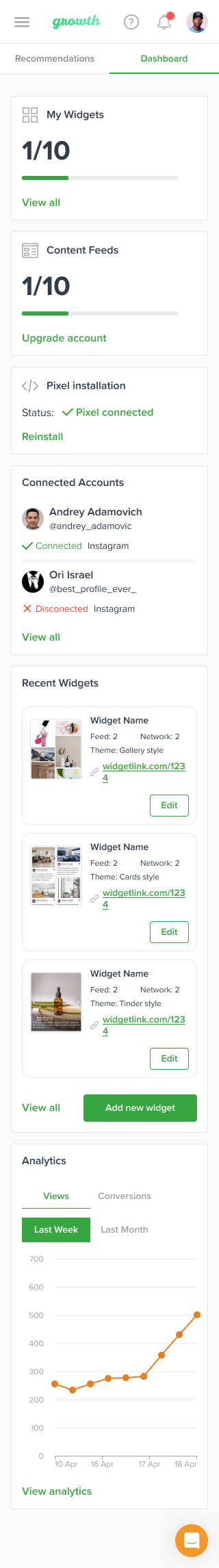 Growth - Social Online Review Platform - Dashboard Mobile