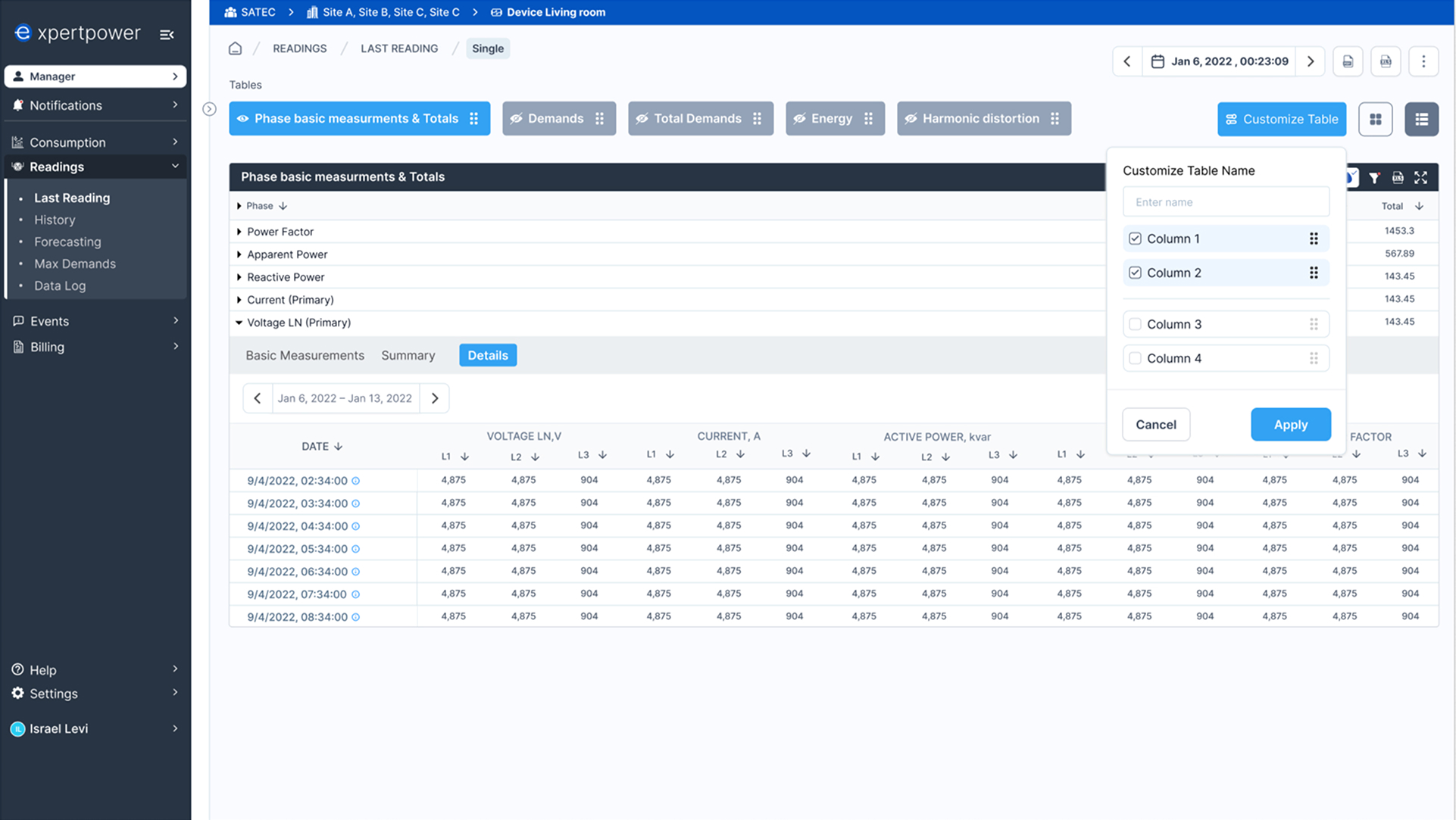 Expertpower - ניהול אנרגיה ארגוני - Last Reading Desktop